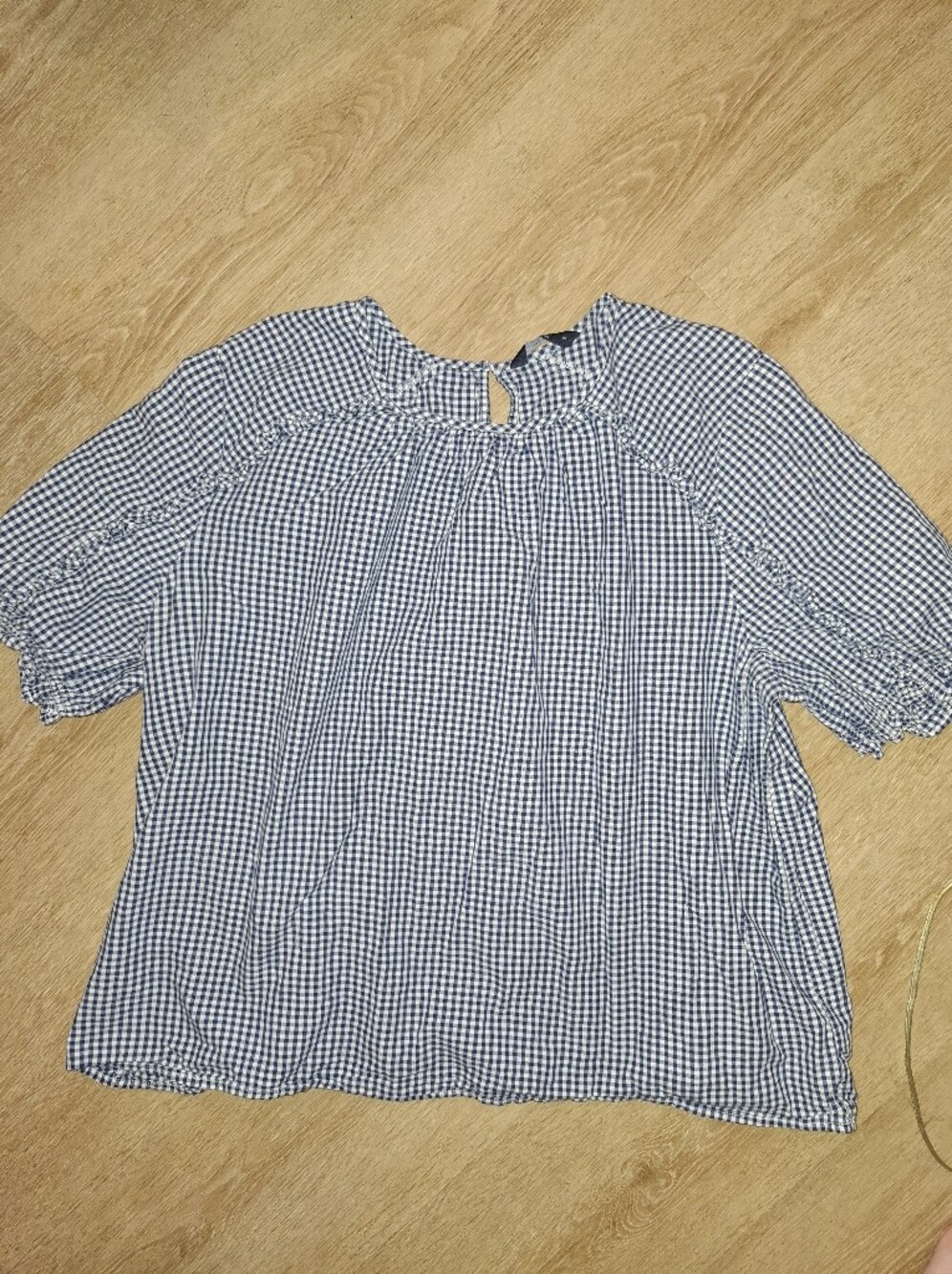 Lucky Brand Navy and White Gingham Short-Sleeve Blouse